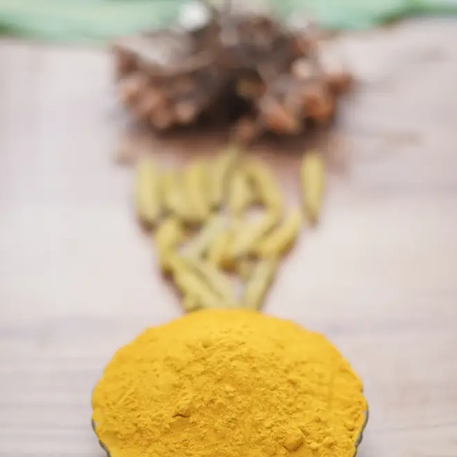 Turmeric powder with turmeric roots